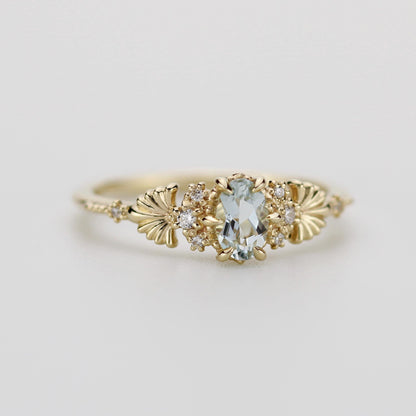 Engagement Ring with Oval Aquamarine and Diamonds – Promise, Anniversary, or Wedding Gift in Gold