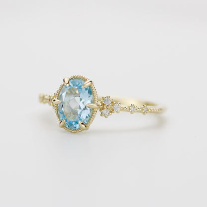 Dainty Blue Topaz Engagement Ring, Oval Sky Blue Topaz and Diamond Ring, 18k Solid Gold Minimalist Ring, December Birthstone Promise Ring