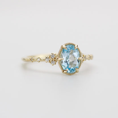Dainty Blue Topaz Engagement Ring, Oval Sky Blue Topaz and Diamond Ring, 18k Solid Gold Minimalist Ring, December Birthstone Promise Ring