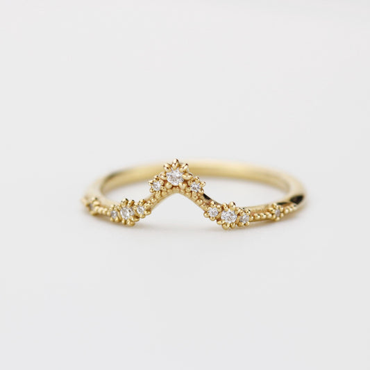 V Shaped Diamond Wedding Band | Gold Curved Stacking Ring | Delicate Handmade Diamond Band | Custom Fit Ring | Natural G VS Diamonds