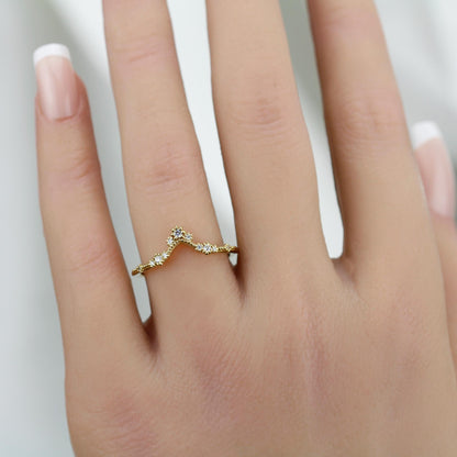 V Shaped Diamond Wedding Band | Gold Curved Stacking Ring | Delicate Handmade Diamond Band | Custom Fit Ring | Natural G VS Diamonds