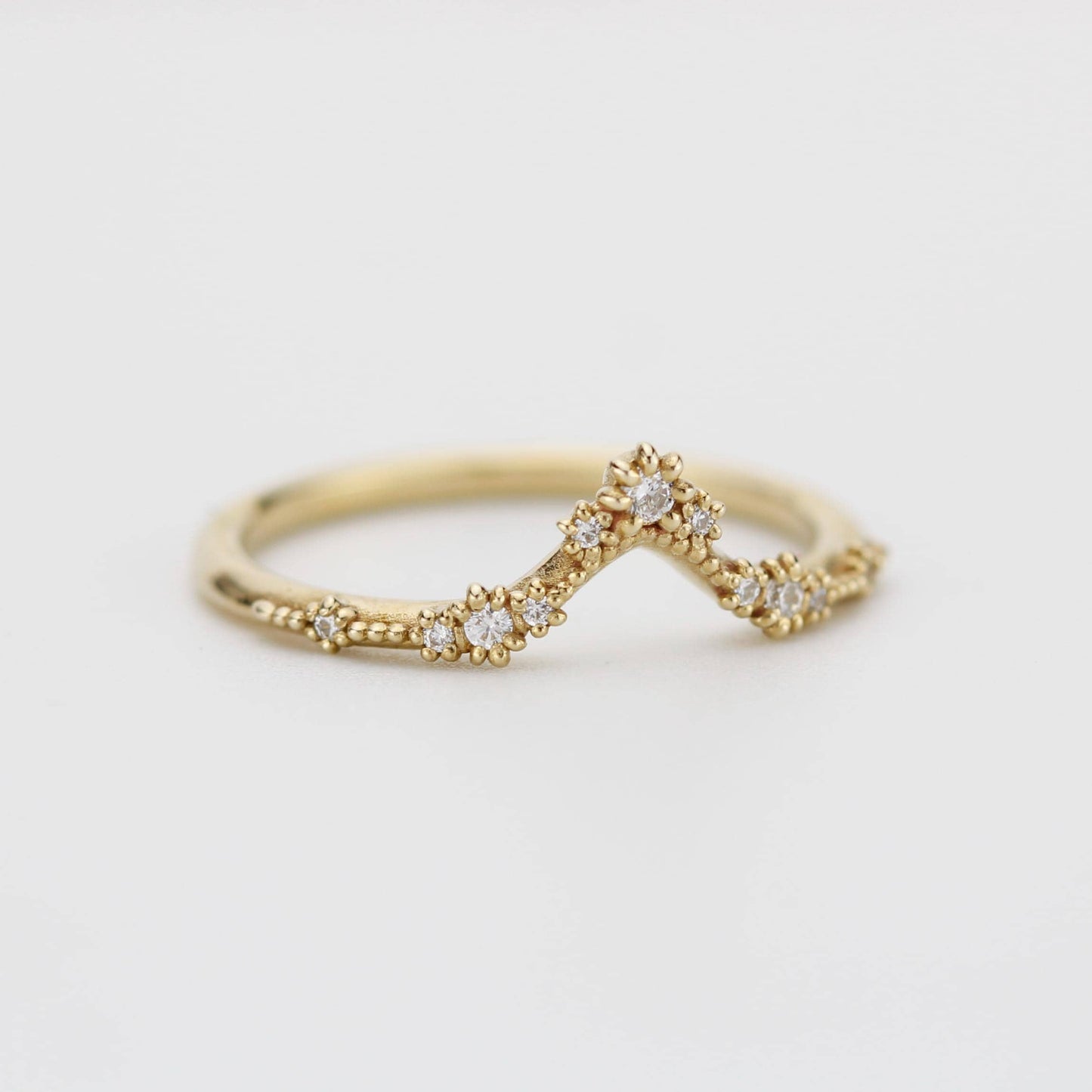 V Shaped Diamond Wedding Band | Gold Curved Stacking Ring | Delicate Handmade Diamond Band | Custom Fit Ring | Natural G VS Diamonds