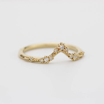V Shaped Diamond Wedding Band | Gold Curved Stacking Ring | Delicate Handmade Diamond Band | Custom Fit Ring | Natural G VS Diamonds