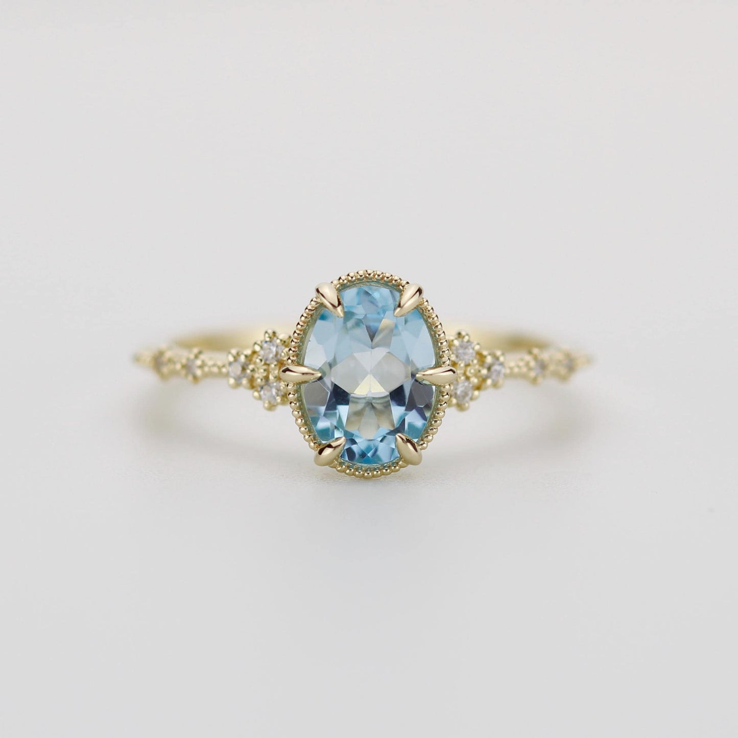 Dainty Blue Topaz Engagement Ring, Oval Sky Blue Topaz and Diamond Ring, 18k Solid Gold Minimalist Ring, December Birthstone Promise Ring