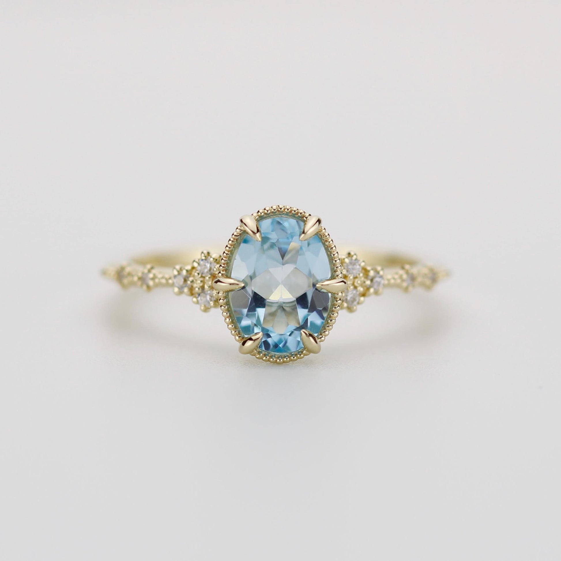 Dainty Blue Topaz Engagement Ring, Oval Sky Blue Topaz and Diamond Ring, 18k Solid Gold Minimalist Ring, December Birthstone Promise Ring