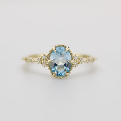 Dainty Blue Topaz Engagement Ring, Oval Sky Blue Topaz and Diamond Ring, 18k Solid Gold Minimalist Ring, December Birthstone Promise Ring