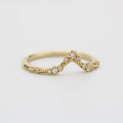V Shaped Diamond Wedding Band | Gold Curved Stacking Ring | Delicate Handmade Diamond Band | Custom Fit Ring | Natural G VS Diamonds
