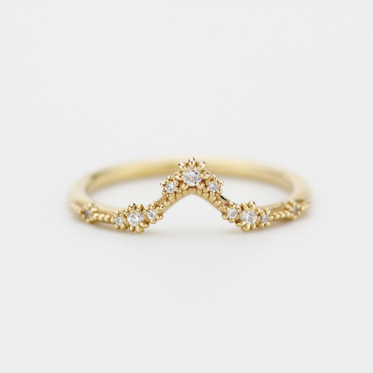 V Shaped Diamond Wedding Band | Gold Curved Stacking Ring | Delicate Handmade Diamond Band | Custom Fit Ring | Natural G VS Diamonds