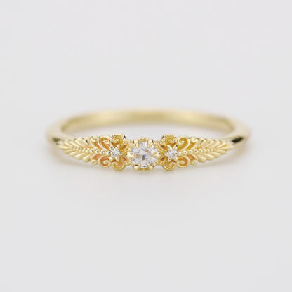 Vintage-Inspired Handmade 18k Gold Diamond Ring | Unique Anniversary Gift with Scrolls and Leaves | Custom Engagement Jewelry