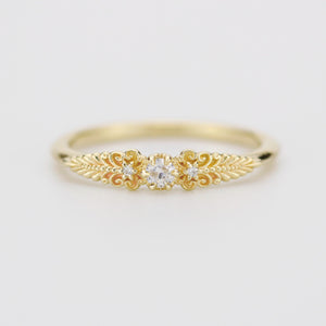 Vintage-Inspired Handmade 18k Gold Diamond Ring | Unique Anniversary Gift with Scrolls and Leaves | Custom Engagement Jewelry
