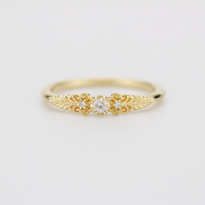 Vintage-Inspired Handmade 18k Gold Diamond Ring | Unique Anniversary Gift with Scrolls and Leaves | Custom Engagement Jewelry