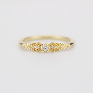 Vintage-Inspired Handmade 18k Gold Diamond Ring | Unique Anniversary Gift with Scrolls and Leaves | Custom Engagement Jewelry