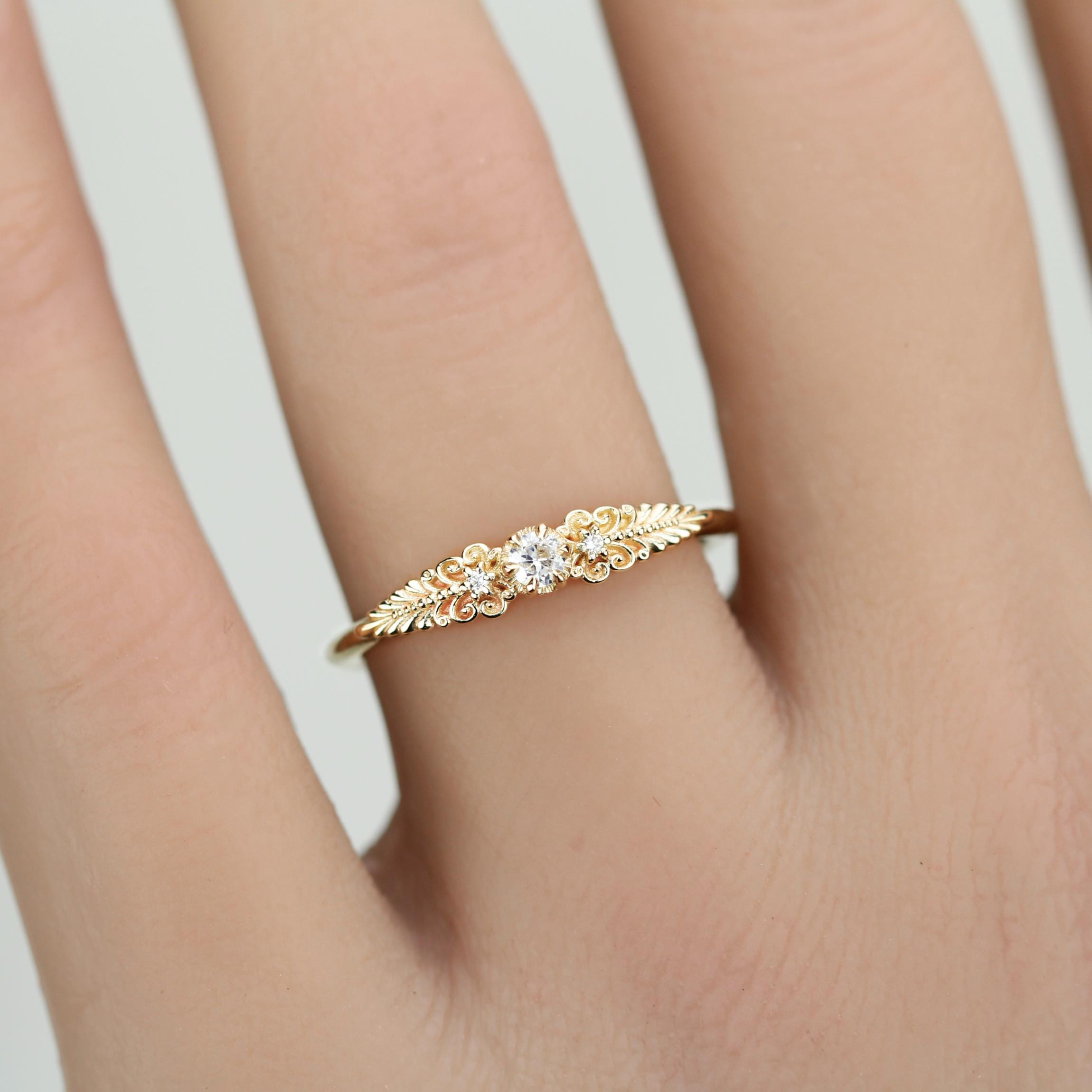 Bague Ancienne Style Art Nouveau En Or 18K Avec Diamants Naturels - Taille 19.5 ITA