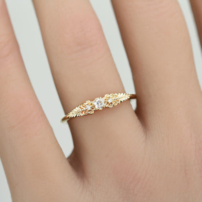 Vintage-Inspired Handmade 18k Gold Diamond Ring | Unique Anniversary Gift with Scrolls and Leaves | Custom Engagement Jewelry