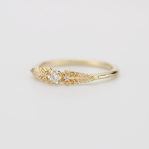 Vintage-Inspired Handmade 18k Gold Diamond Ring | Unique Anniversary Gift with Scrolls and Leaves | Custom Engagement Jewelry