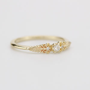 Vintage-Inspired Handmade 18k Gold Diamond Ring | Unique Anniversary Gift with Scrolls and Leaves | Custom Engagement Jewelry