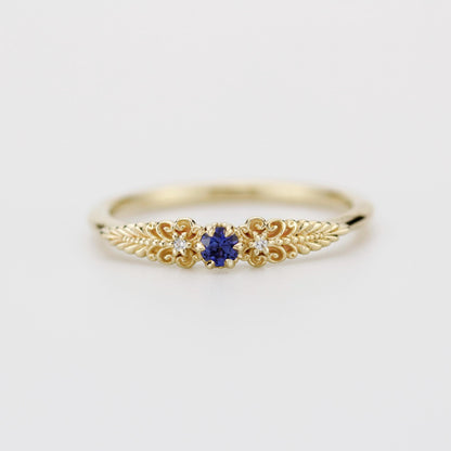 Vintage-Inspired Blue Sapphire and Diamond Ring in 18k solid Gold
