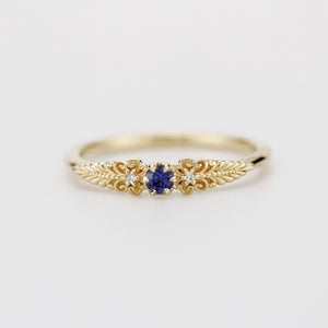 Vintage-Inspired Blue Sapphire and Diamond Ring in 18k solid Gold