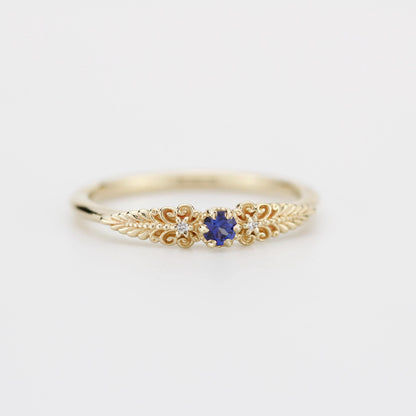 Vintage-Inspired Blue Sapphire and Diamond Ring in 18k solid Gold
