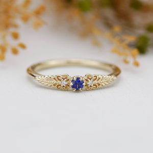Vintage-Inspired Blue Sapphire and Diamond Ring in 18k solid Gold