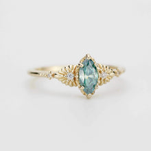Load image into Gallery viewer, Marquise green moissanite engagement ring 18K handmade, diamond accent, eco-friendly