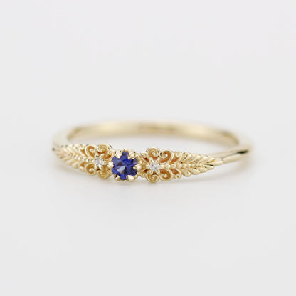 Vintage-Inspired Blue Sapphire and Diamond Ring in 18k solid Gold