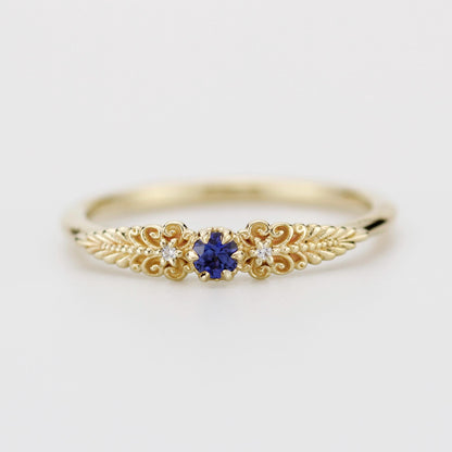 Vintage-Inspired Blue Sapphire and Diamond Ring in 18k solid Gold