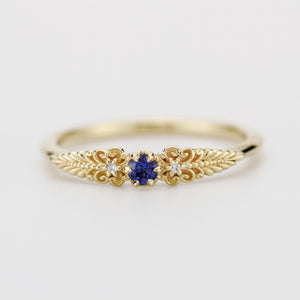 Vintage-Inspired Blue Sapphire and Diamond Ring in 18k solid Gold