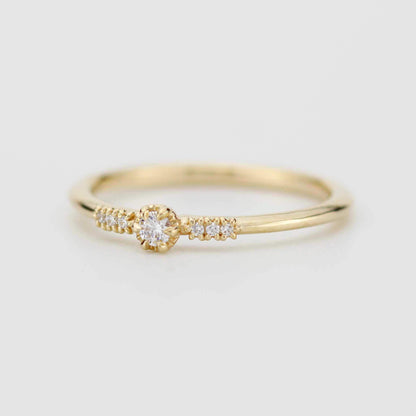 Delicate Diamond ring, Solid Gold Stacking Band, Minimalist Promise Jewelry, Thin Anniversary Gift for Her