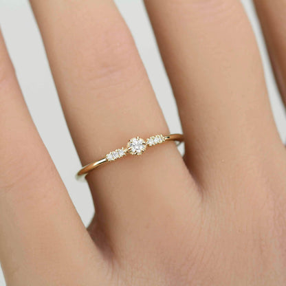 Delicate Diamond ring, Solid Gold Stacking Band, Minimalist Promise Jewelry, Thin Anniversary Gift for Her