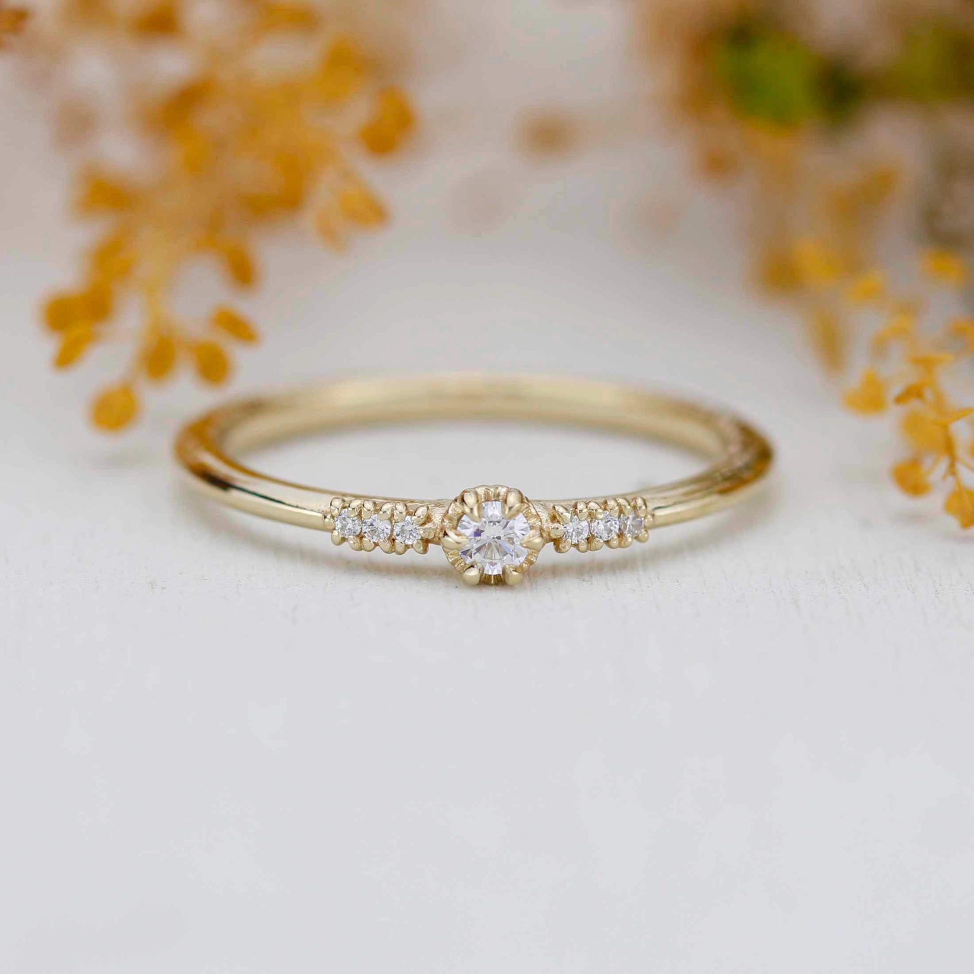 Delicate Diamond ring, Solid Gold Stacking Band, Minimalist Promise Jewelry, Thin Anniversary Gift for Her