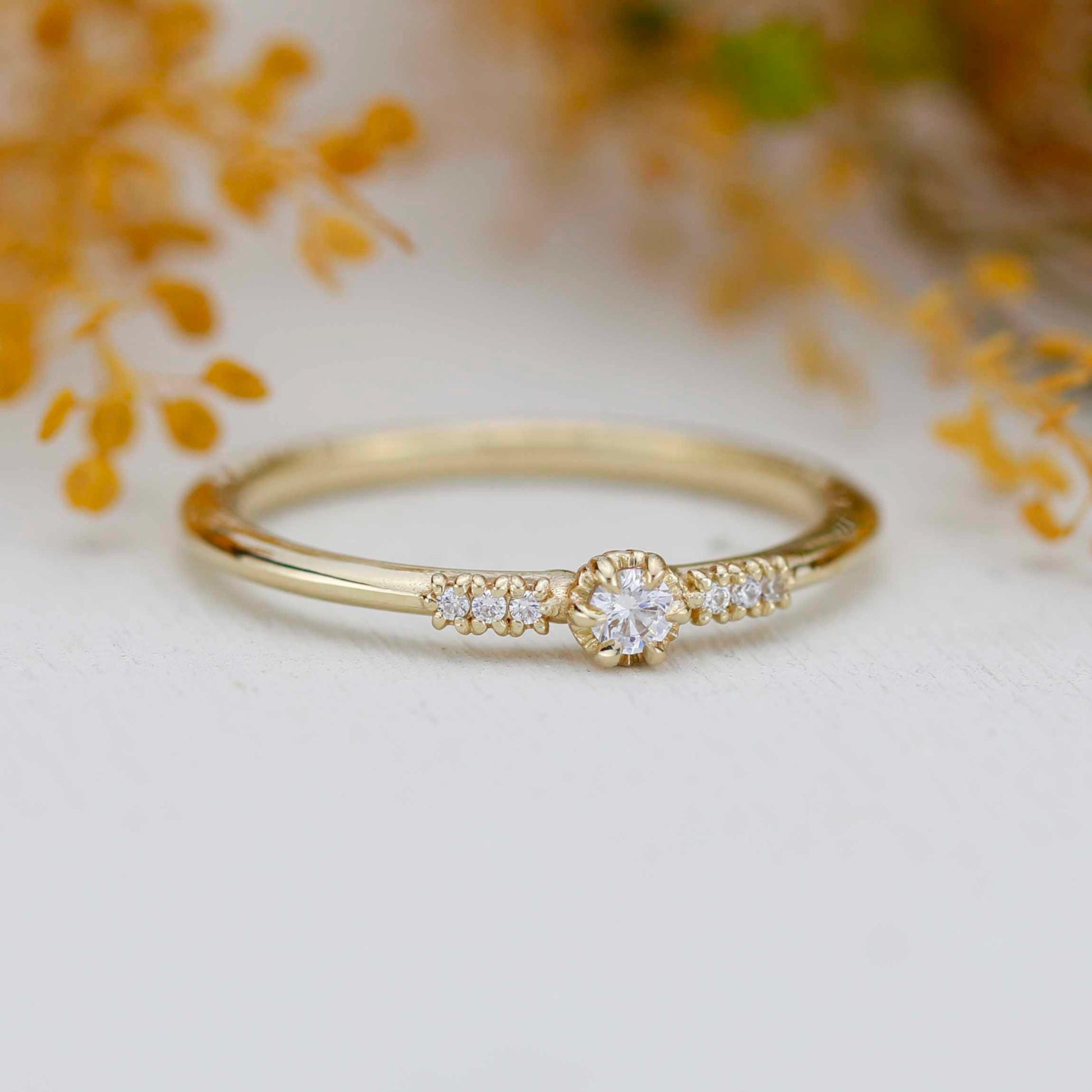 Delicate Diamond ring, Solid Gold Stacking Band, Minimalist Promise Jewelry, Thin Anniversary Gift for Her