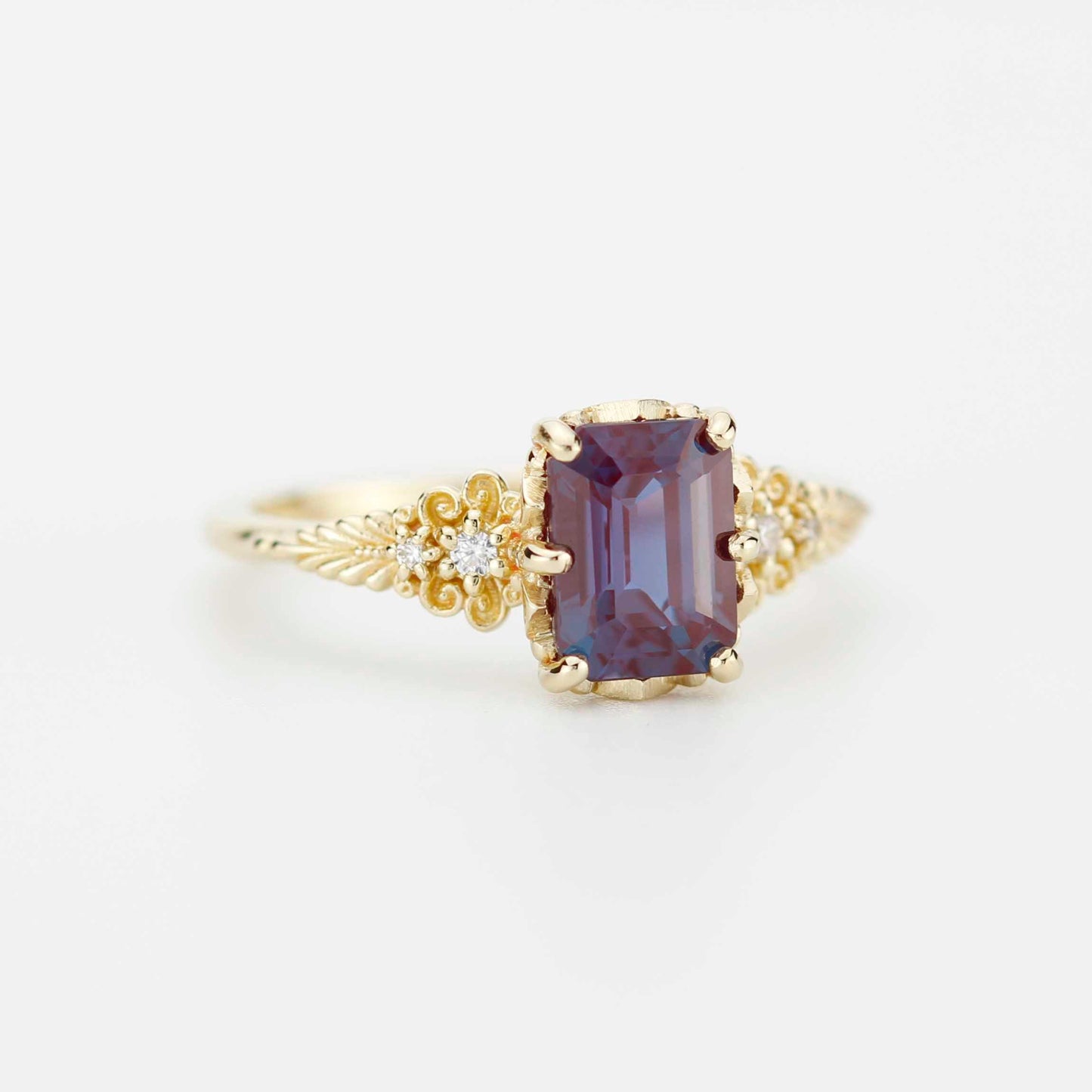 Alexandrite Diamond Ring 18K Gold Floral Engagement Ring Handmade Italian Heirloom Jewelry