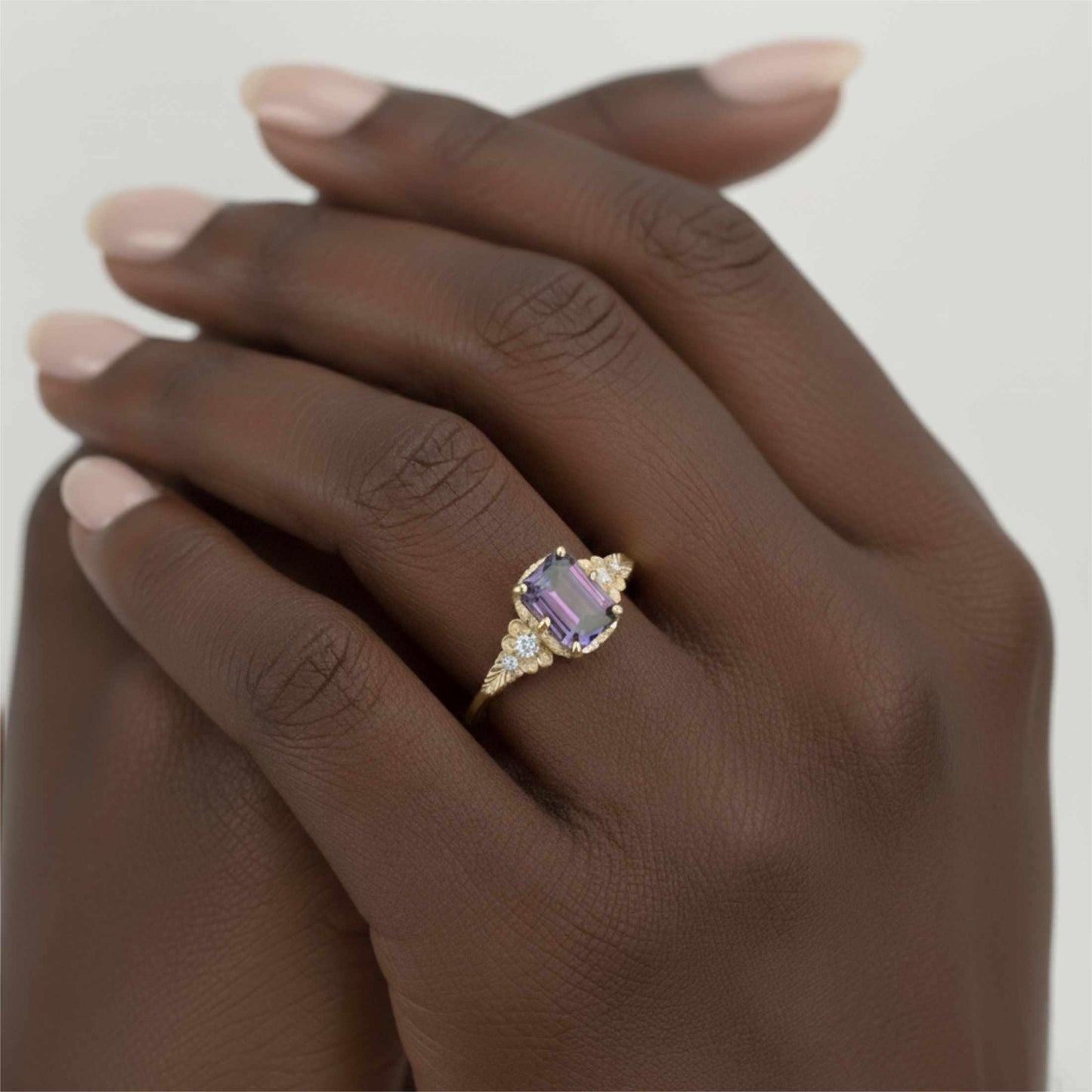 Alexandrite Diamond Ring 18K Gold Floral Engagement Ring Handmade Italian Heirloom Jewelry