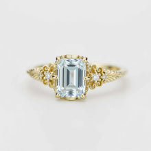 Load image into Gallery viewer, Emerald Cut Aquamarine engagement Ring, Vintage Style 18K Gold