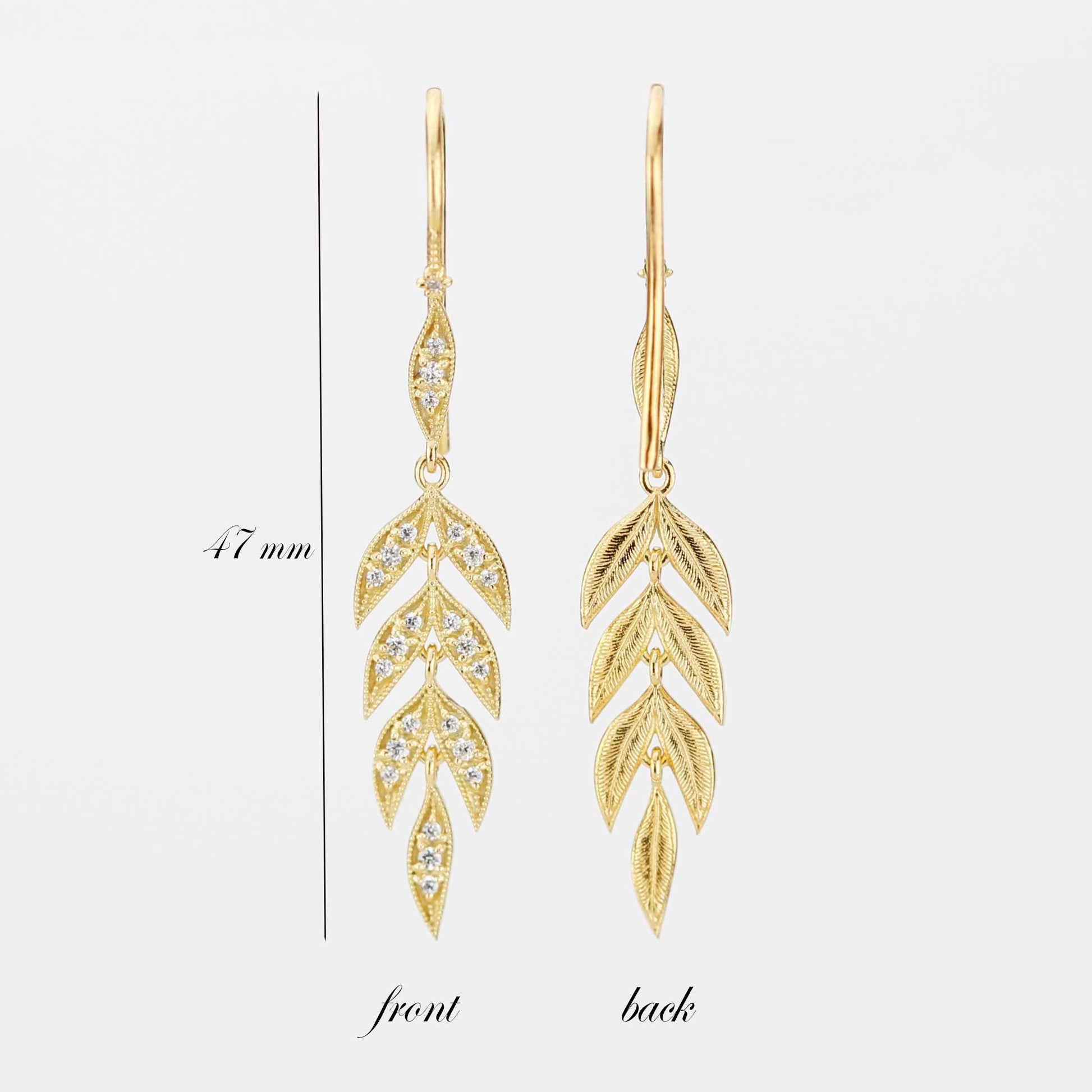 18K Gold Leaf Dangle Earrings, Nature Bride Gift Wife, Birthday Gift