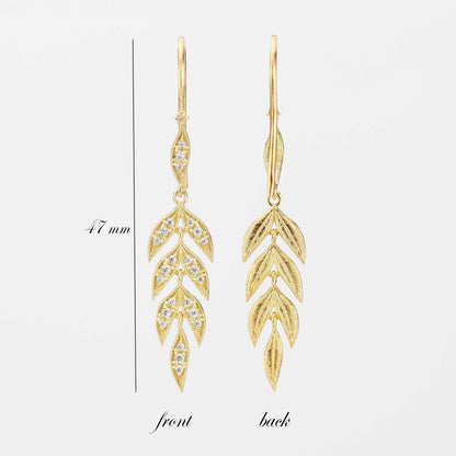 18K Gold Leaf Dangle Earrings, Nature Bride Gift Wife, Birthday Gift