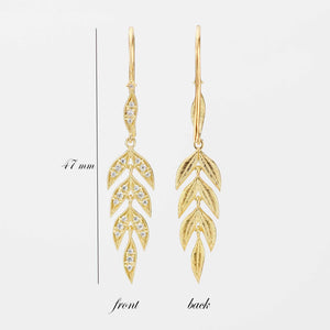 18K Gold Leaf Dangle Earrings, Nature Bride Gift Wife, Birthday Gift