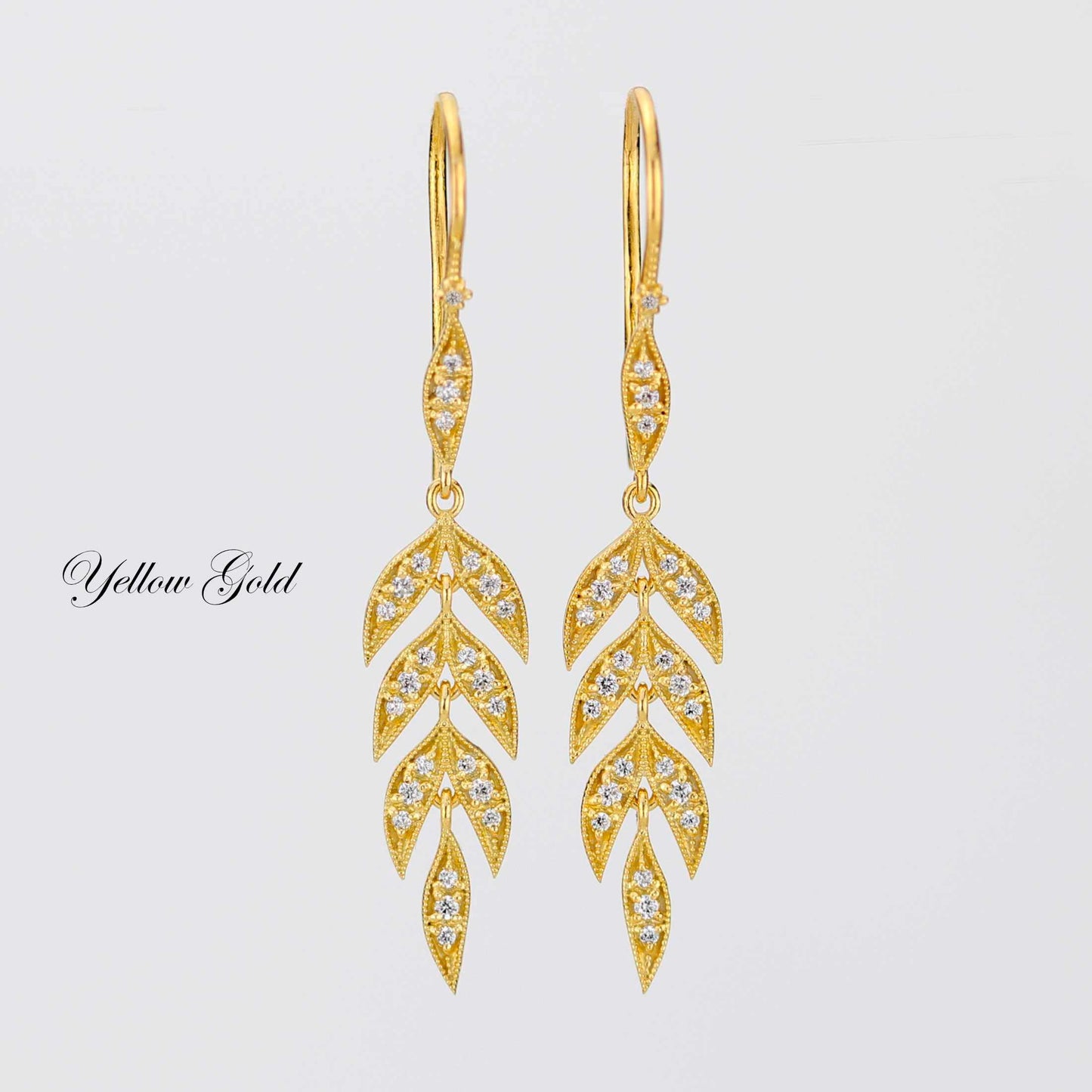 18K Gold Leaf Dangle Earrings, Nature Bride Gift Wife, Birthday Gift