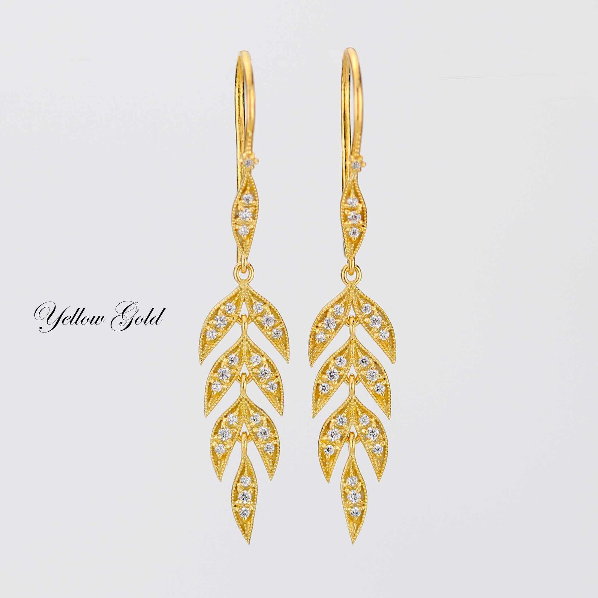 18K Gold Leaf Dangle Earrings, Nature Bride Gift Wife, Birthday Gift