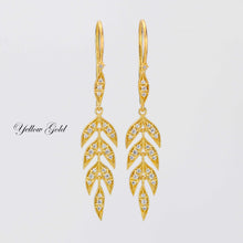 Load image into Gallery viewer, 18K Gold Leaf Dangle Earrings, Nature Bride Gift Wife, Birthday Gift