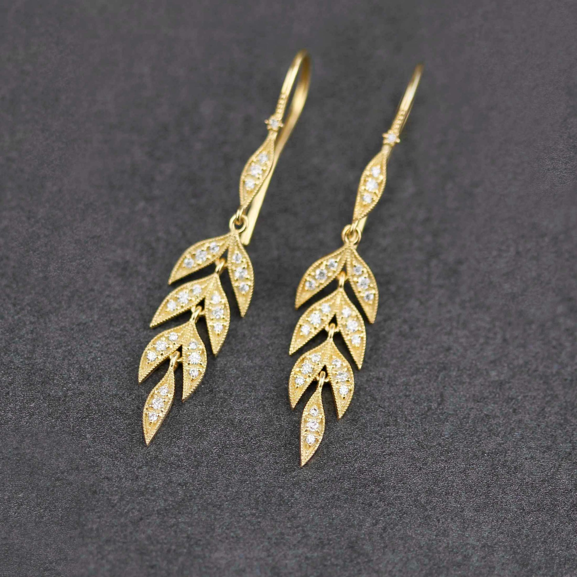 18K Gold Leaf Dangle Earrings, Nature Bride Gift Wife, Birthday Gift