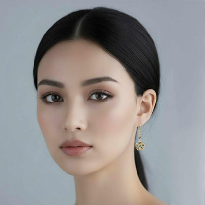 Handmade 18K Gold Flower Dangle Earrings with Natural Emerald | Fine Drop Jewelry for Women