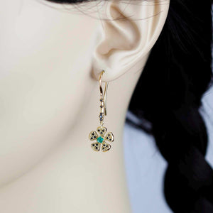 Handmade 18K Gold Flower Dangle Earrings with Natural Emerald | Fine Drop Jewelry for Women
