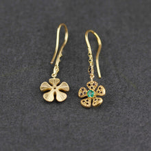 Load image into Gallery viewer, Handmade 18K Gold Flower Dangle Earrings with Natural Emerald | Fine Drop Jewelry for Women