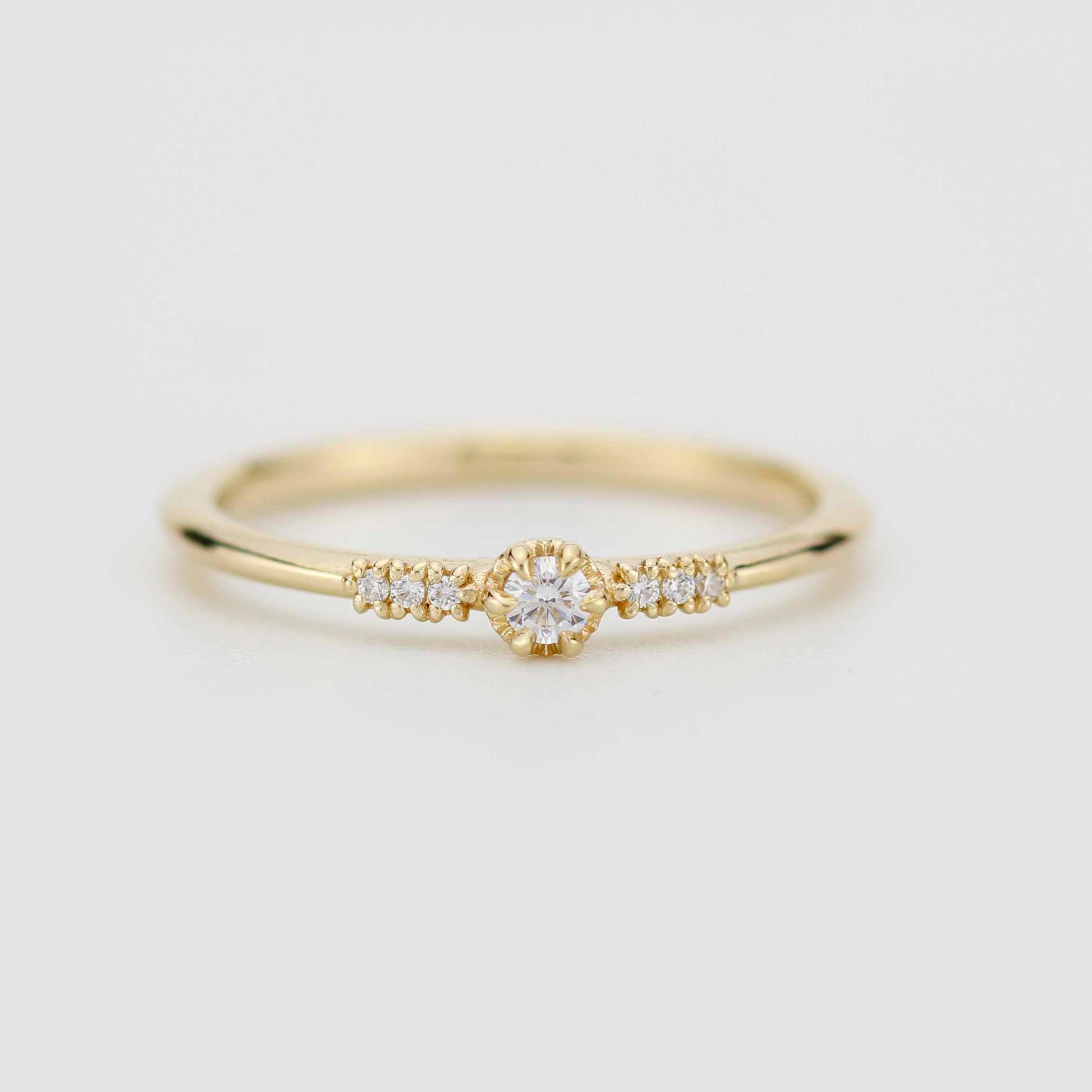 Delicate Diamond ring, Solid Gold Stacking Band, Minimalist Promise Jewelry, Thin Anniversary Gift for Her