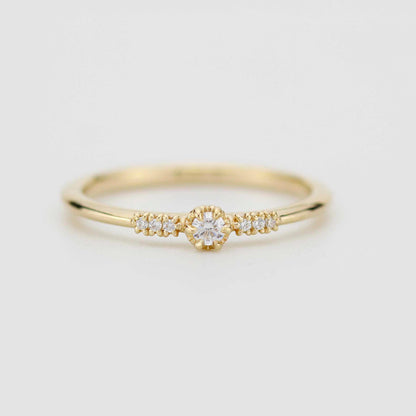Delicate Diamond ring, Solid Gold Stacking Band, Minimalist Promise Jewelry, Thin Anniversary Gift for Her