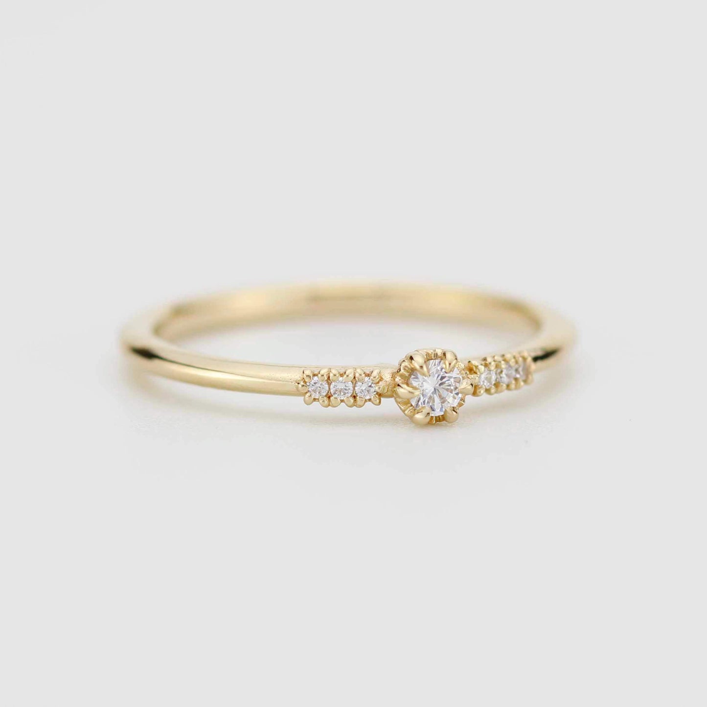 Delicate Diamond ring, Solid Gold Stacking Band, Minimalist Promise Jewelry, Thin Anniversary Gift for Her
