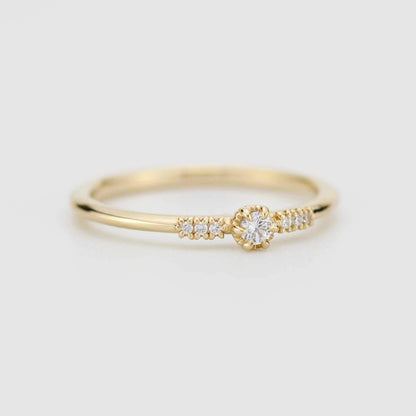 Delicate Diamond ring, Solid Gold Stacking Band, Minimalist Promise Jewelry, Thin Anniversary Gift for Her