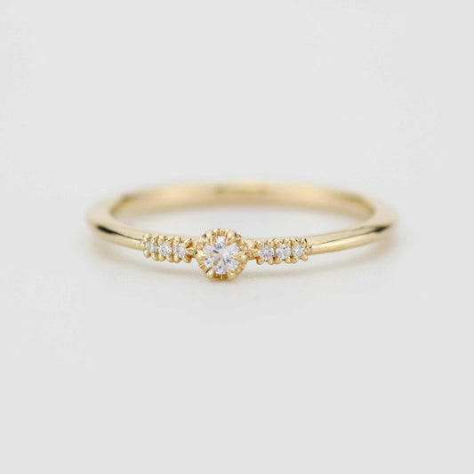Delicate Diamond ring, Solid Gold Stacking Band, Minimalist Promise Jewelry, Thin Anniversary Gift for Her